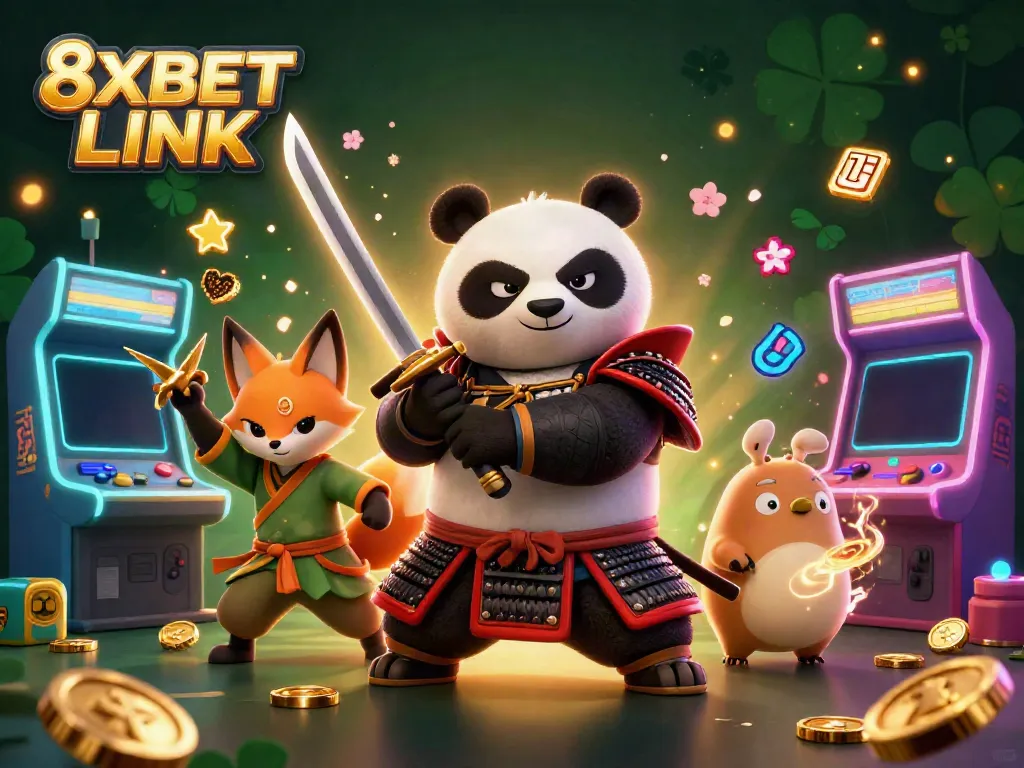 Experience the thrill of betting with 8XBET LINK, showcasing a dynamic casino scene filled with vibrant characters.