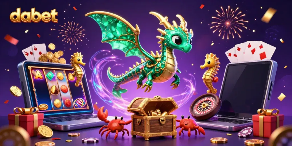 Experience the excitement of dabet with a magical sea dragon, treasure, and casino elements.