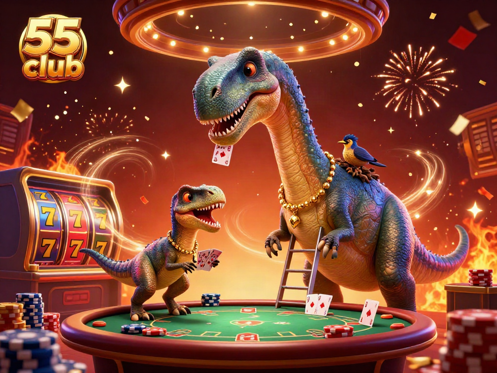 Catch thrilling action in the 55 club as the brontosaurus oversees a high-stakes poker game.