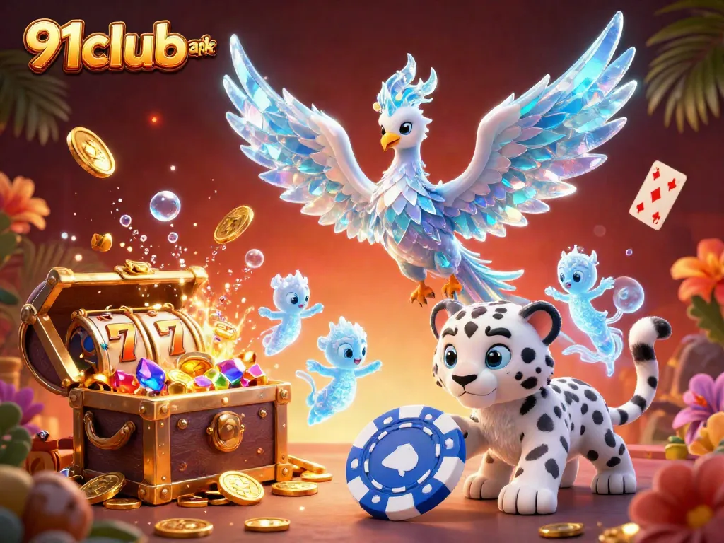 Engage with the 91club apk in this vibrant ice-themed casino scene, showcasing games and rewards.