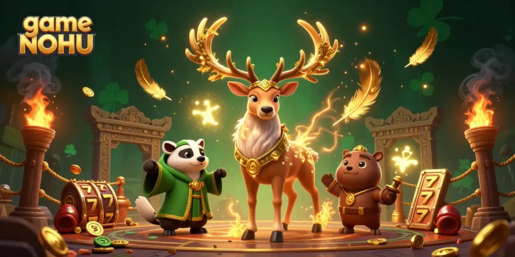 Engage with game NOHU in a vibrant scene of mystic characters and dynamic casino elements.