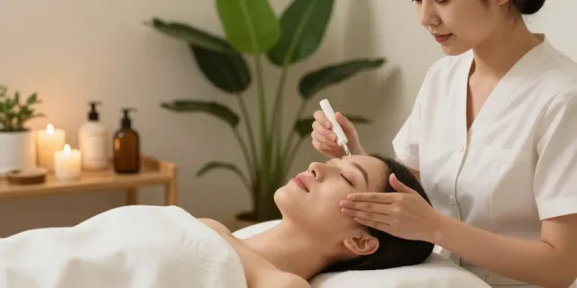 Facials Colchester client enjoying a calming facial treatment in a serene beauty therapy room.