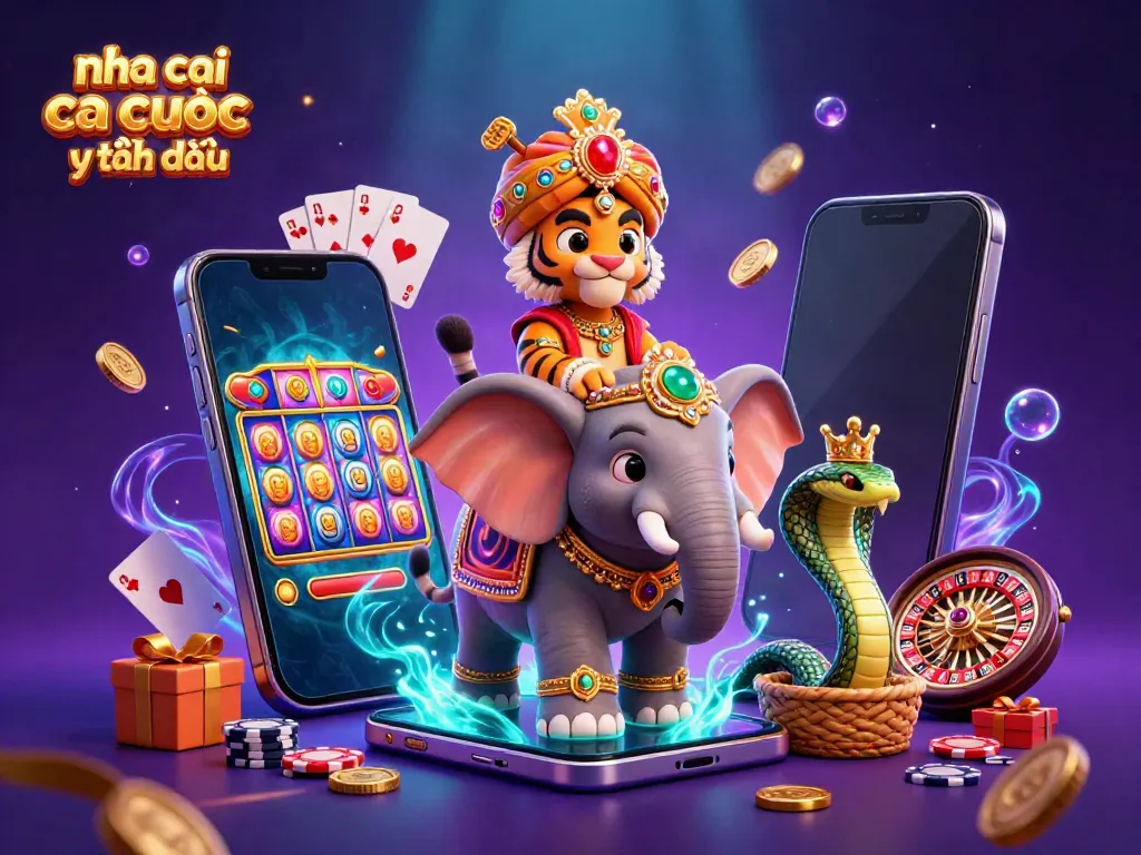 Engage with nha cai ca cuoc uy tin hàng đầu through a vibrant 3D illustration showcasing a colorful slot game.