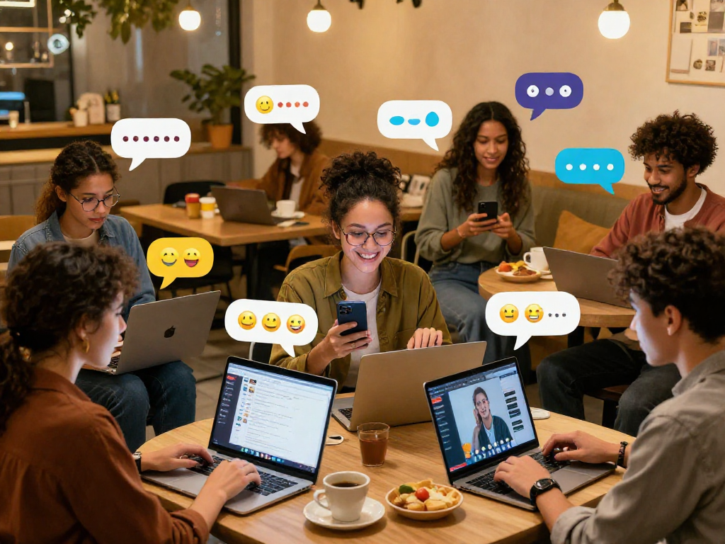 Dynamic social interaction on spicychat platform with diverse participants in a cozy café setting