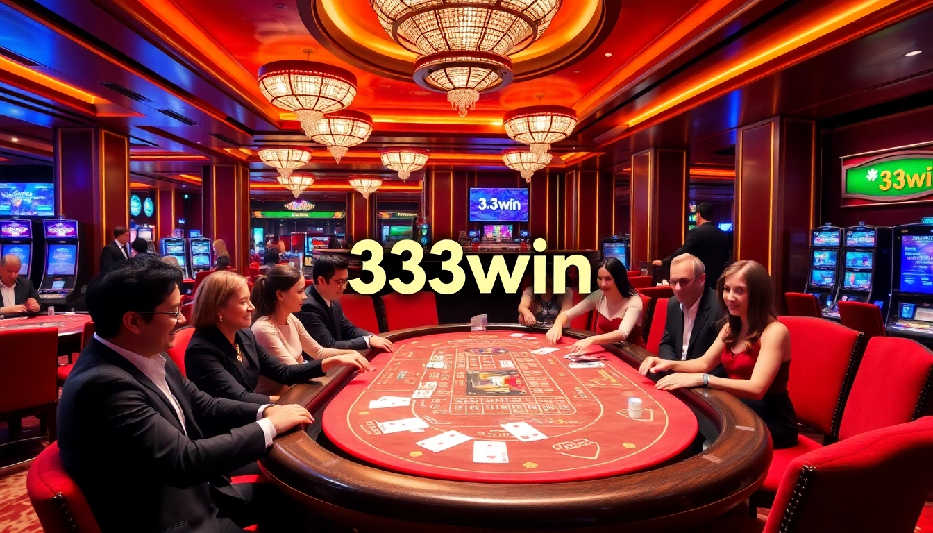 33win players engaging at a luxurious live dealer table in an elegant casino setting.