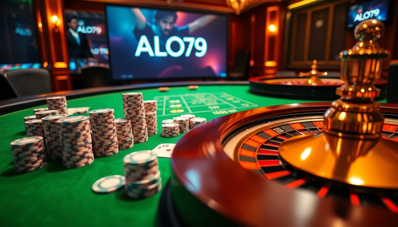 Alo789 offers a thrilling online gambling experience with an engaging casino table scene.