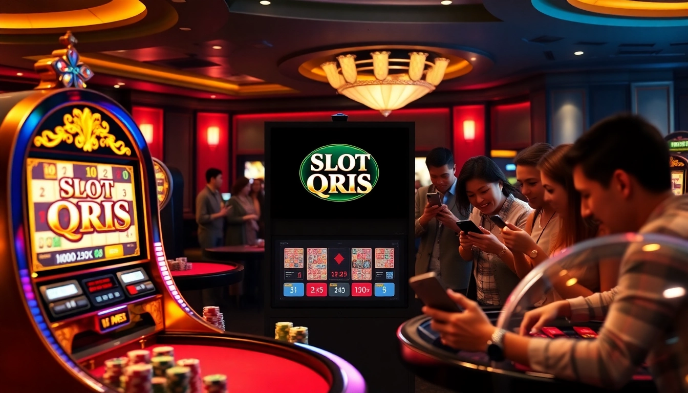 Engaging players enjoying Slot QRIS amid a luxurious casino setting with vibrant lighting.