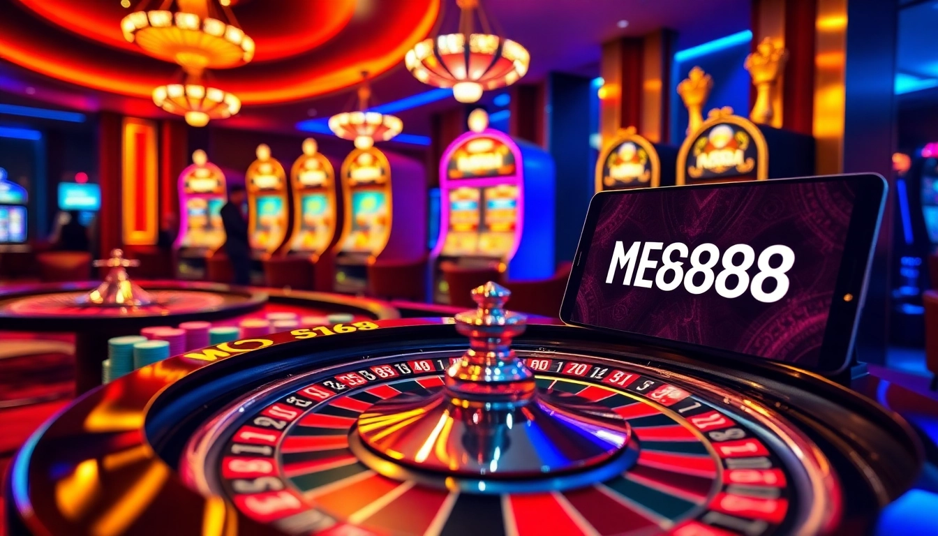Experience the excitement of MEGA888 at a vibrant casino with roulette and slot machines.