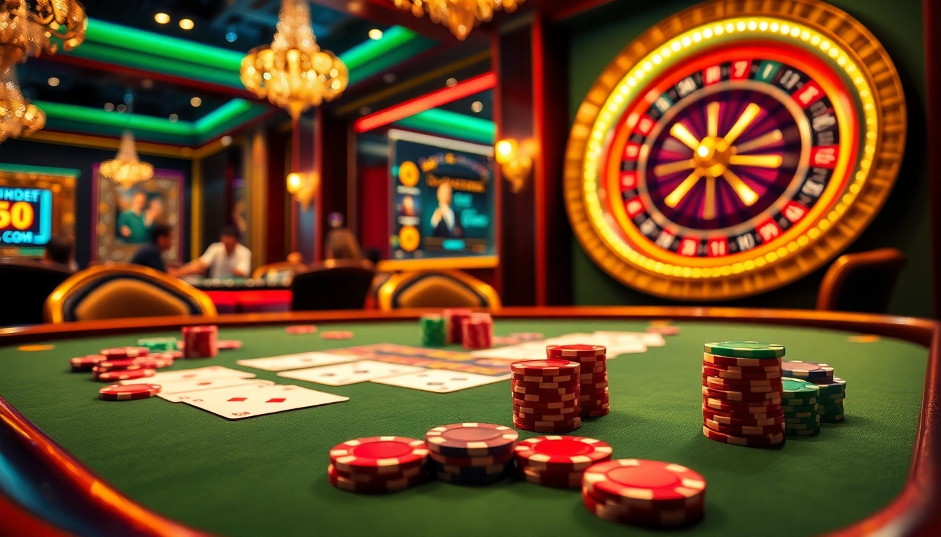 Experience high-stakes play at TG88 .COM with vibrant poker chips and dynamic casino atmosphere.