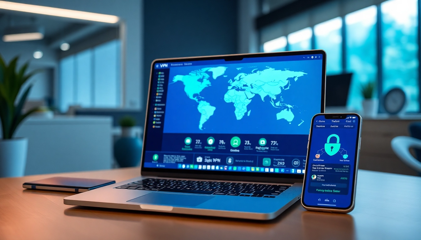 快连官网 VPN 应用界面，展示全球服务器连接与现代科技环境中的安全功能。