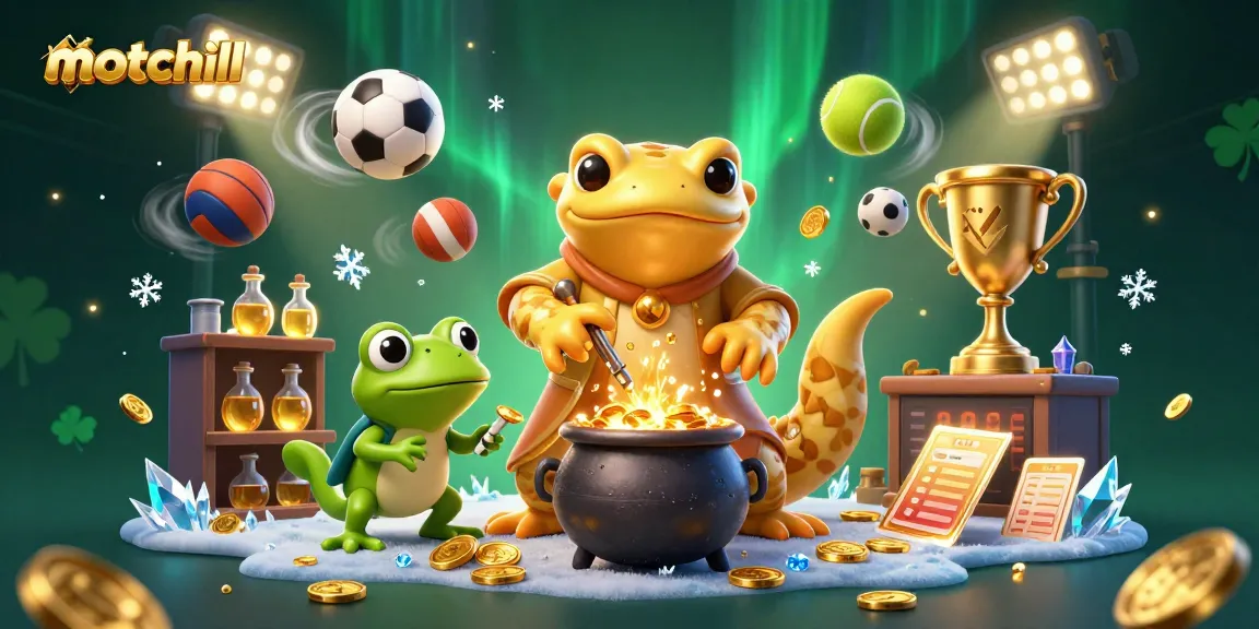 Analyze betting strategies with motchill featuring golden coins, sports balls, and dynamic game elements.