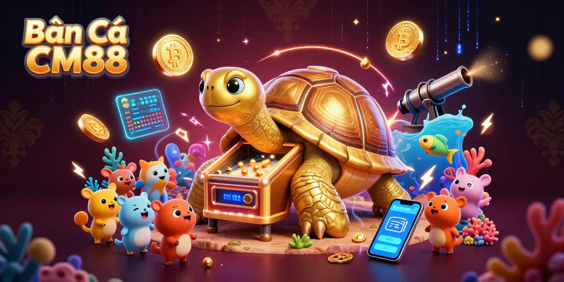 Bắn Cá CM88 brings aquatic excitement with cartoon characters and vibrant sea elements in a unique gaming scene.