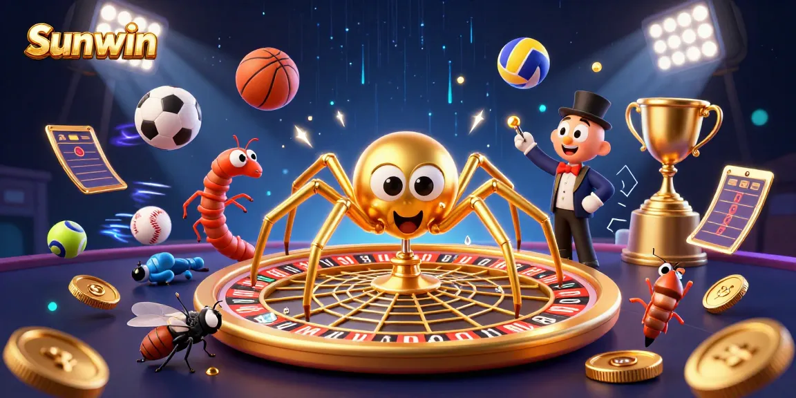 Engage with Sunwin's thrilling betting scene featuring a playful spider and croupier