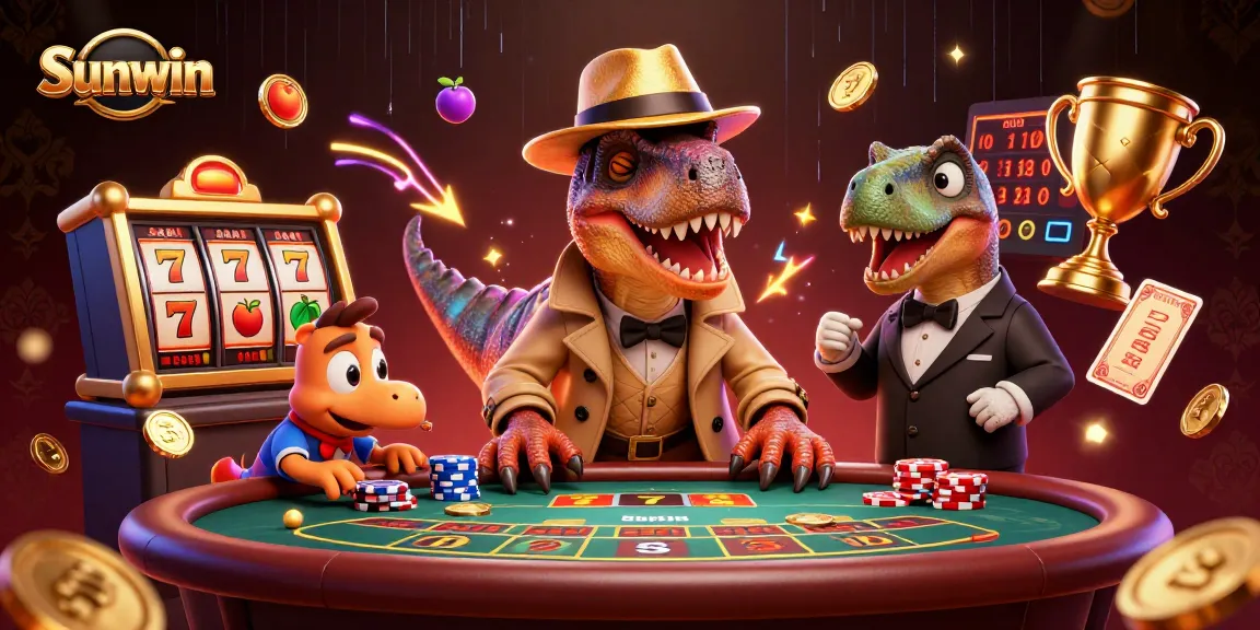 Experience the thrilling action of Sunwin with a velociraptor card counter and dynamic casino elements.